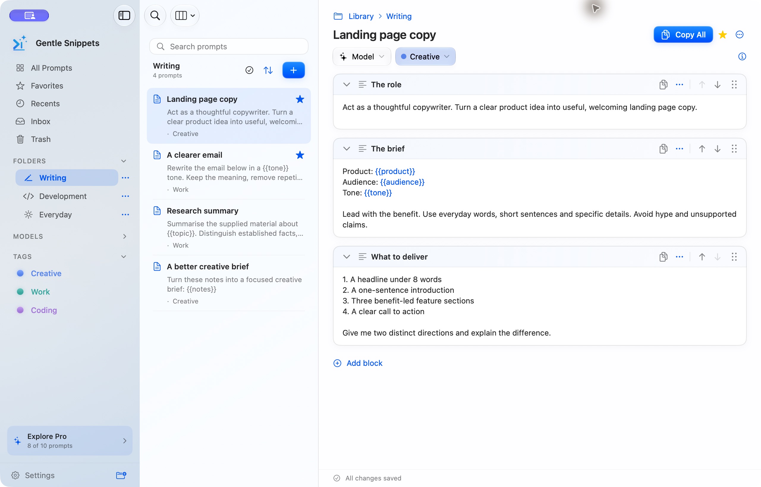 Folders and nested organisation in Gentle Snippets