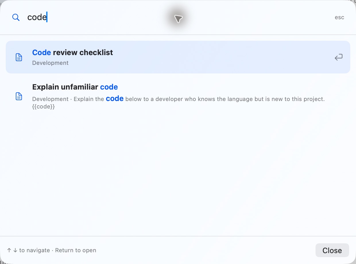 Quick Search results in Gentle Snippets